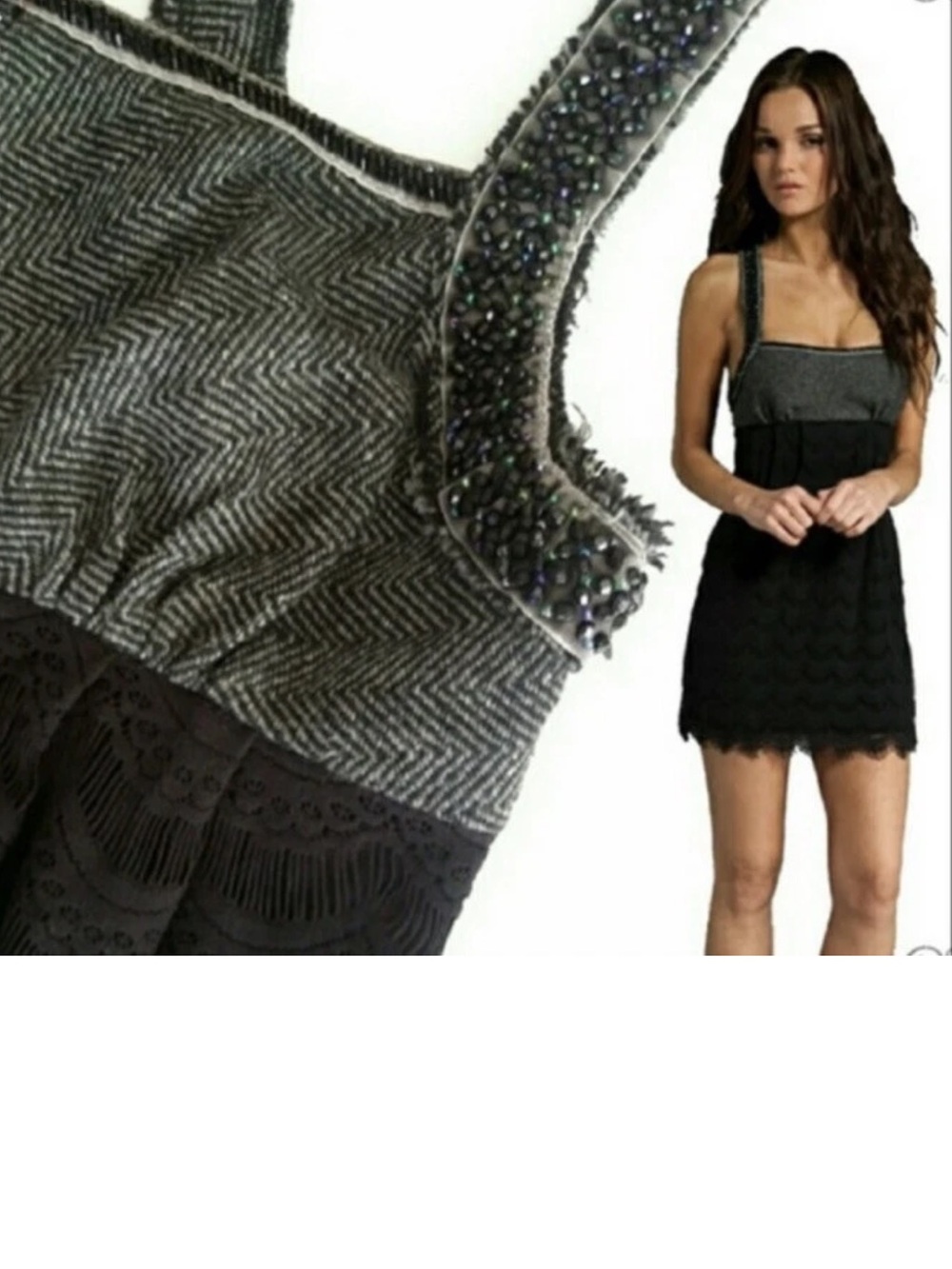 Free People all The Right Moves Gray and Black Beaded Tweeted Lace Dress - Picture 2 of 8